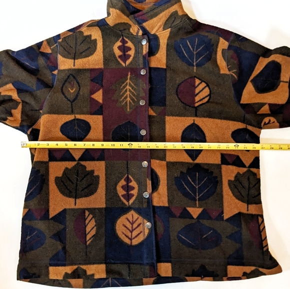 Falls Creek Vintage Leaf Print Fleece Yellow Green Red Blue - Picture 4 of 5